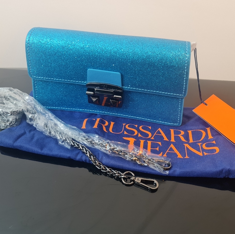 Trussardi Blue Coriandolo Clutch Bag NWTs